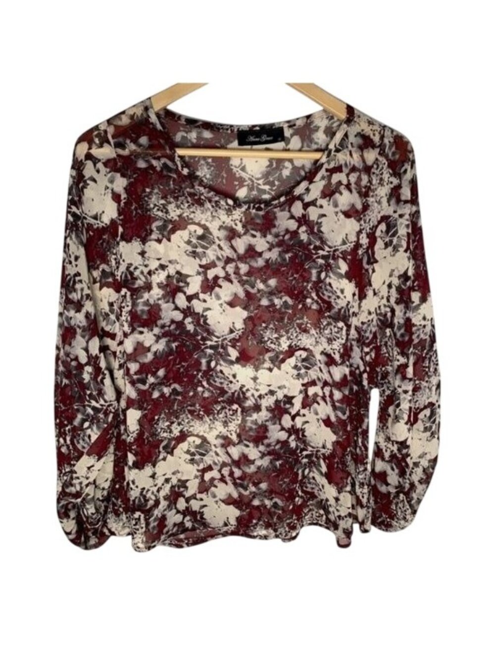 Anna Grace Womens Small Red Floral Blouse Long Sleeve Boho Top